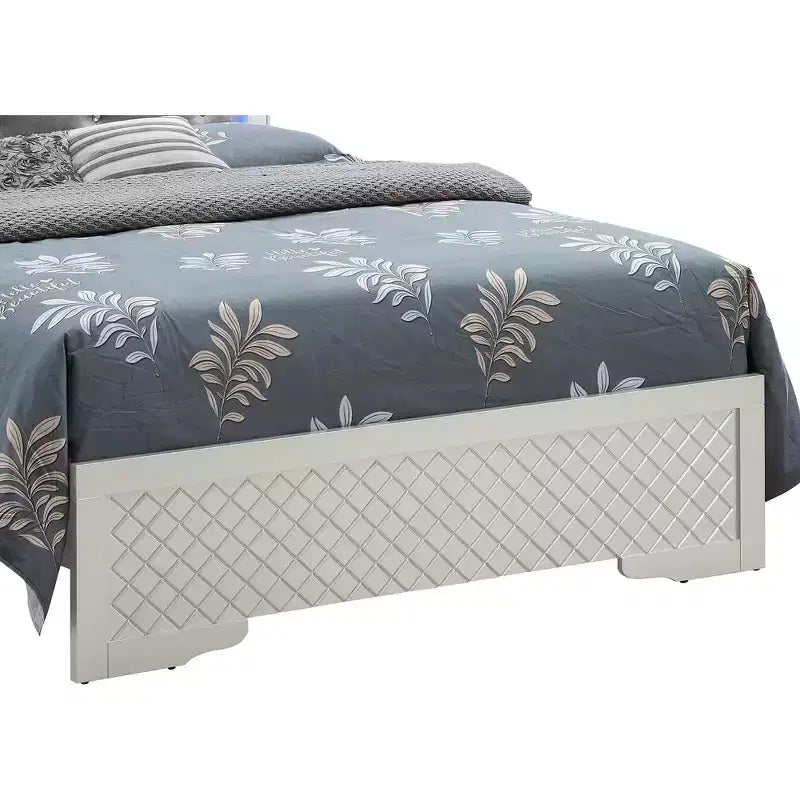 Panel Bed with LED Headboard and Mirror Trim