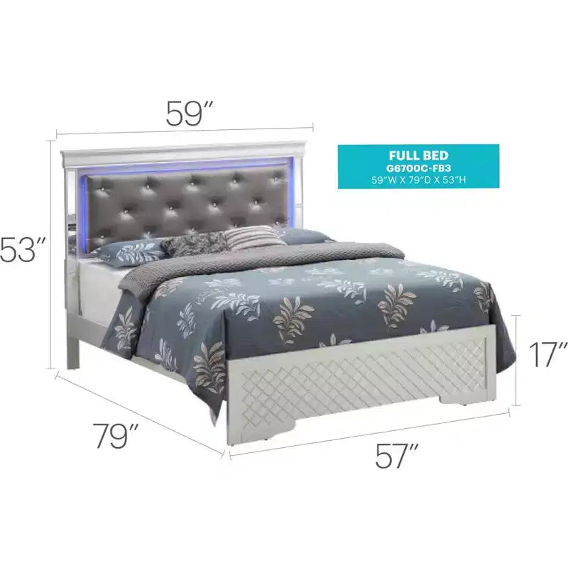 Panel Bed with LED Headboard and Mirror Trim