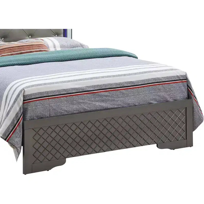 Panel Bed with LED Headboard and Mirror Trim