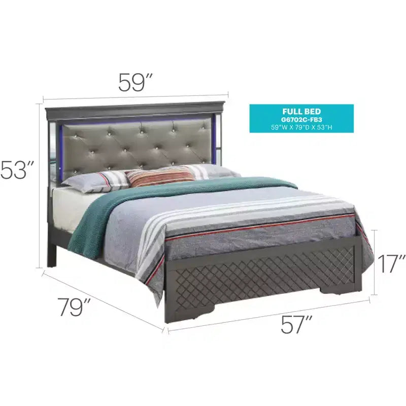 Panel Bed with LED Headboard and Mirror Trim