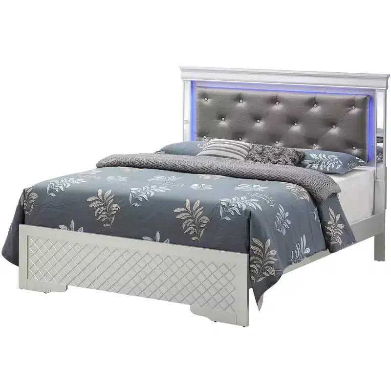 Panel Bed with LED Headboard and Mirror Trim