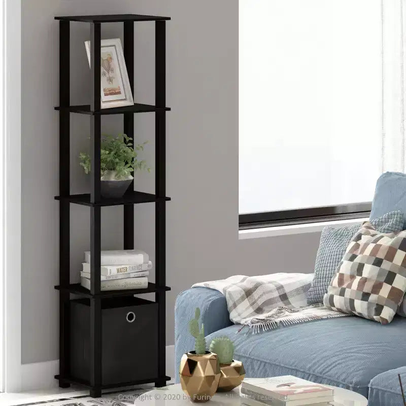 5-Shelf Bookcase with Drawer Black