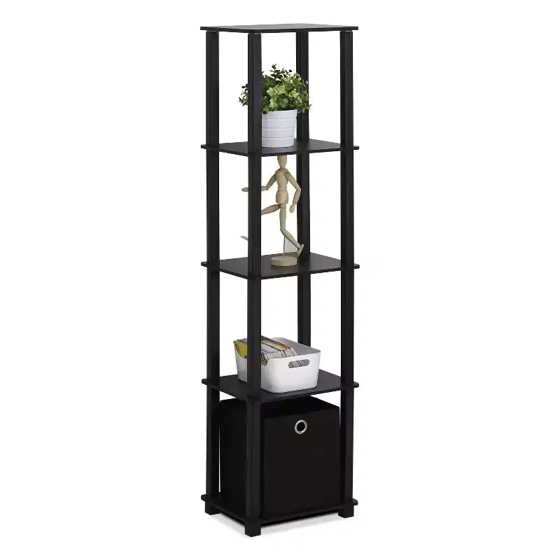 5-Shelf Bookcase with Drawer Black