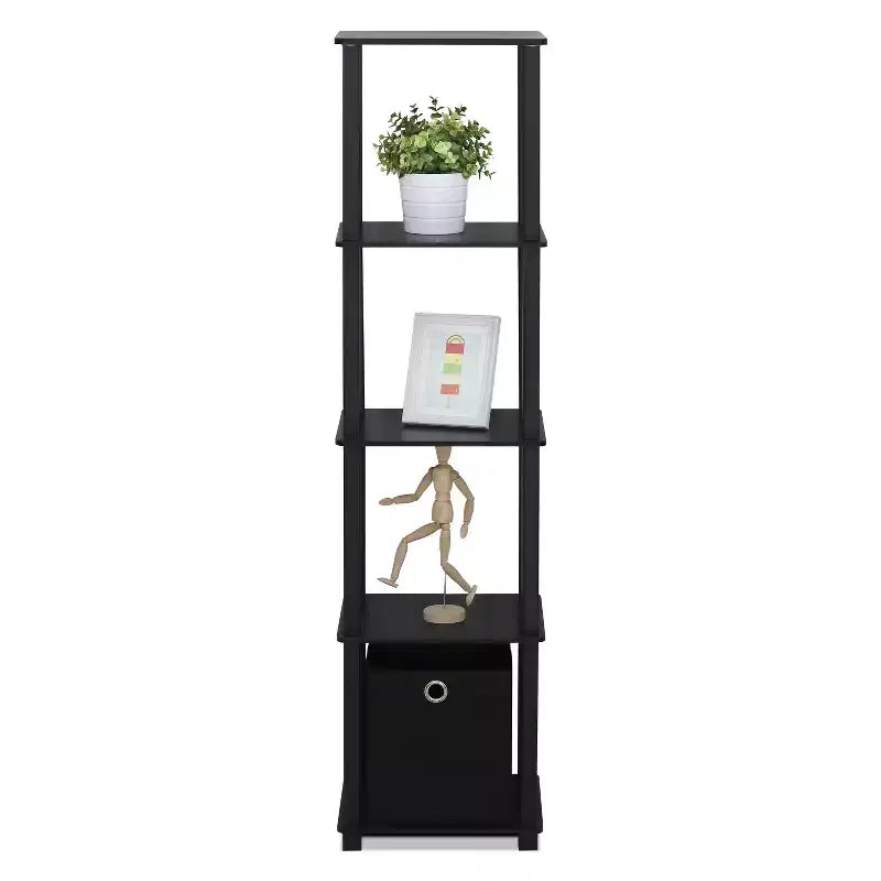 5-Shelf Bookcase with Drawer Black