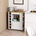 Rolling Kitchen Island Cart with Bamboo Top, Wine Rack, Towel Rack and Spice Rack White