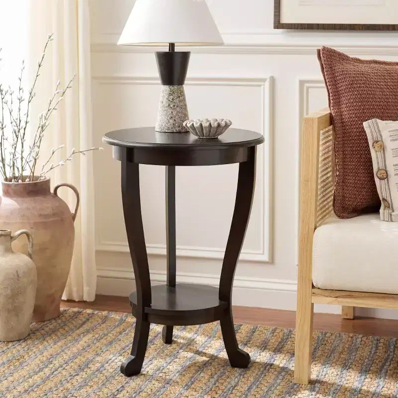 Round Pedestal Side Table Vintage Grey Pine