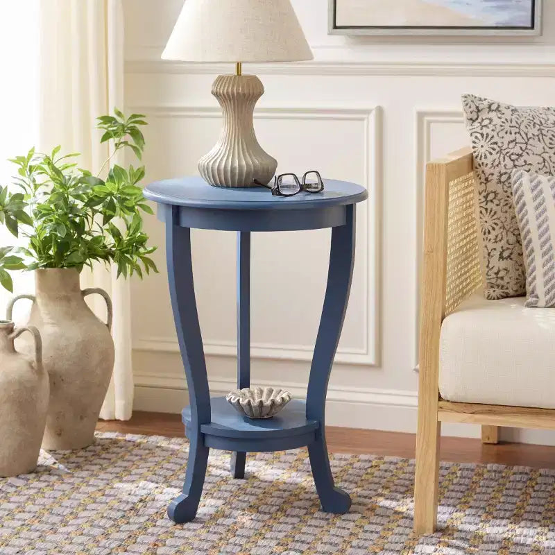 Round Pedestal Side Table Vintage Grey Pine