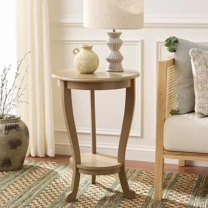 Round Pedestal Side Table Vintage Grey Pine