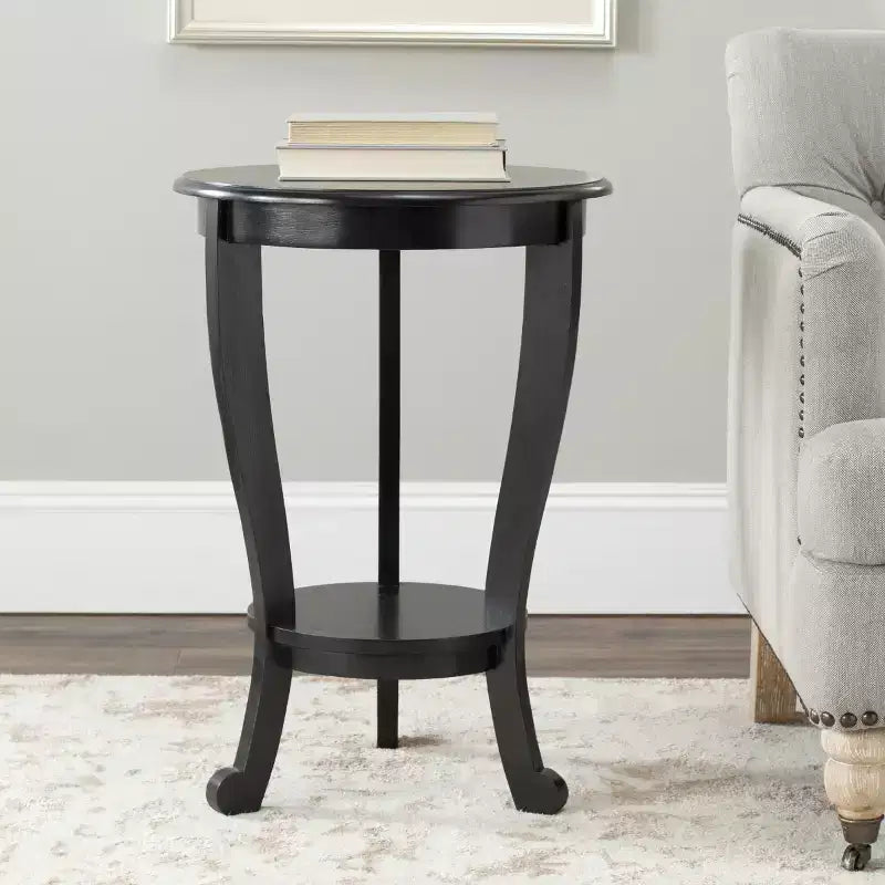 Round Pedestal Side Table Vintage Grey Pine