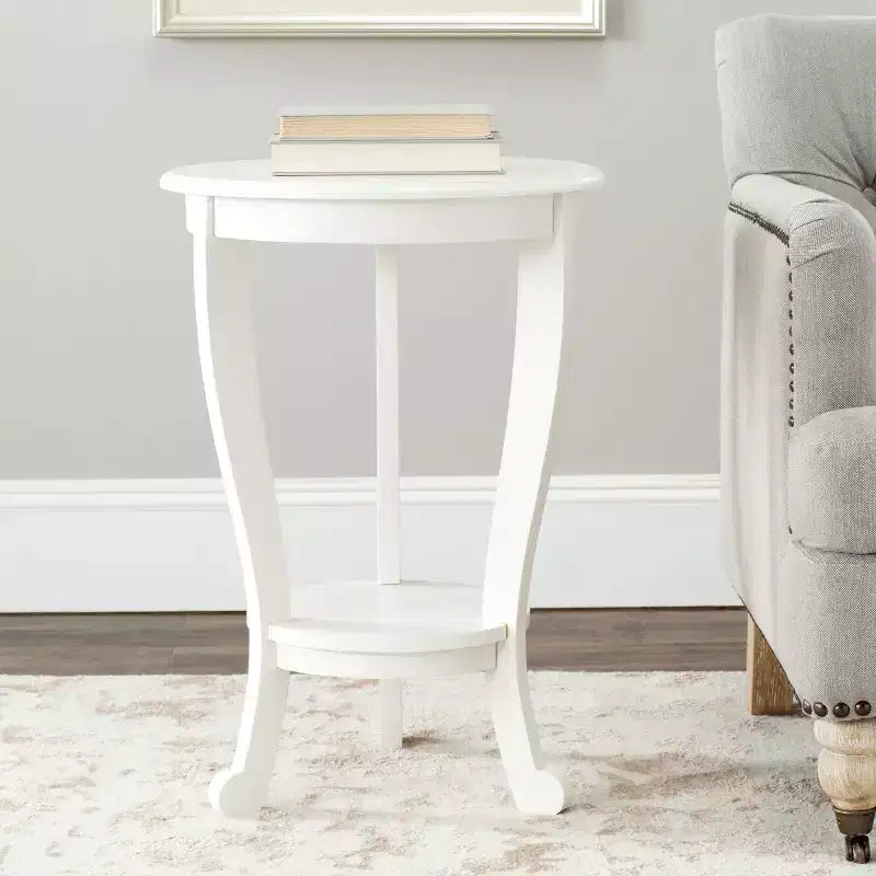 Round Pedestal Side Table Vintage Grey Pine