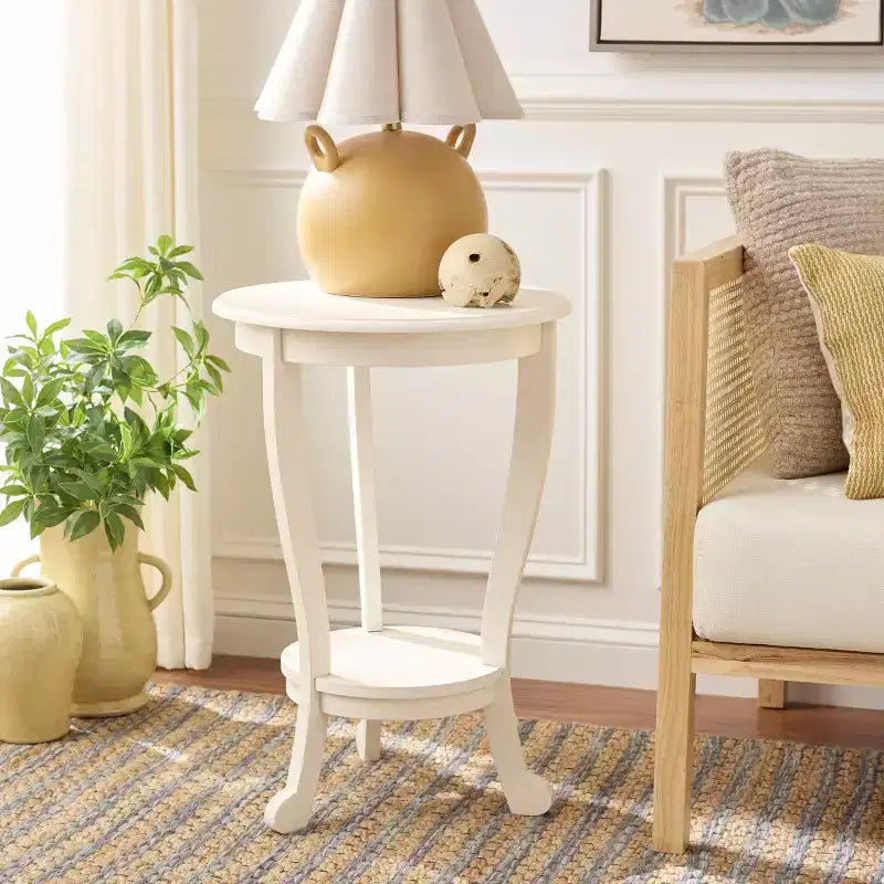 Round Pedestal Side Table Vintage Grey Pine