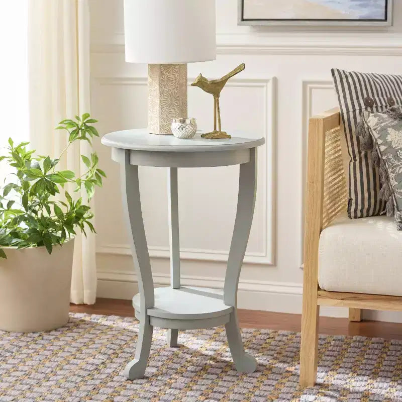 Round Pedestal Side Table Vintage Grey Pine