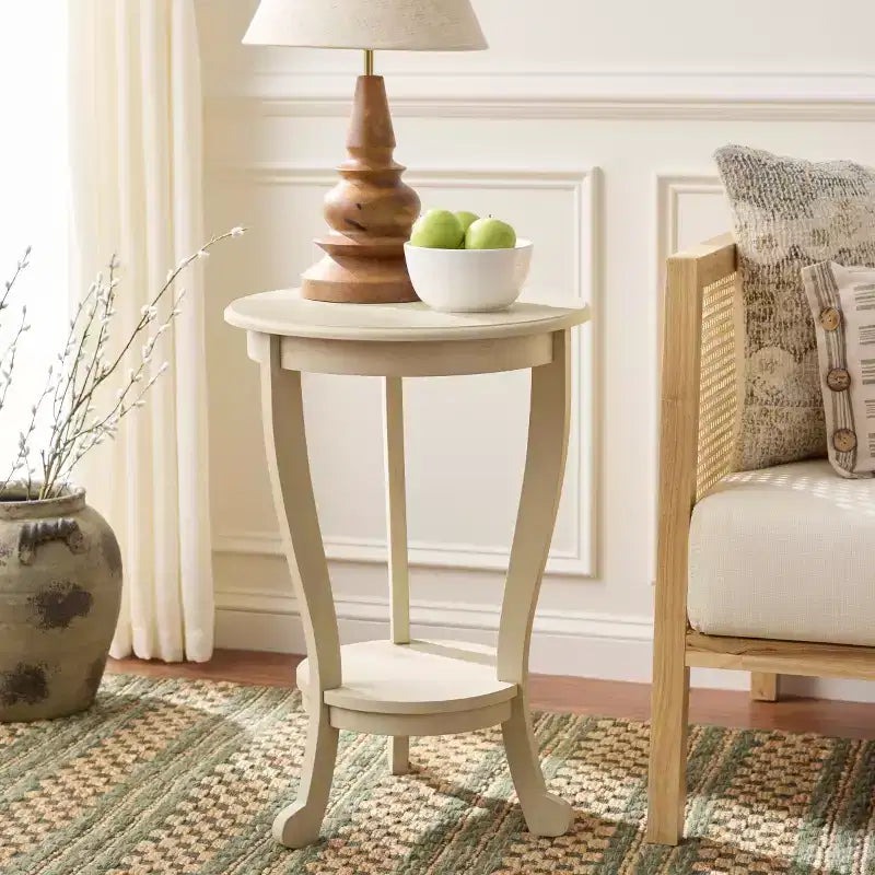 Round Pedestal Side Table Vintage Grey Pine