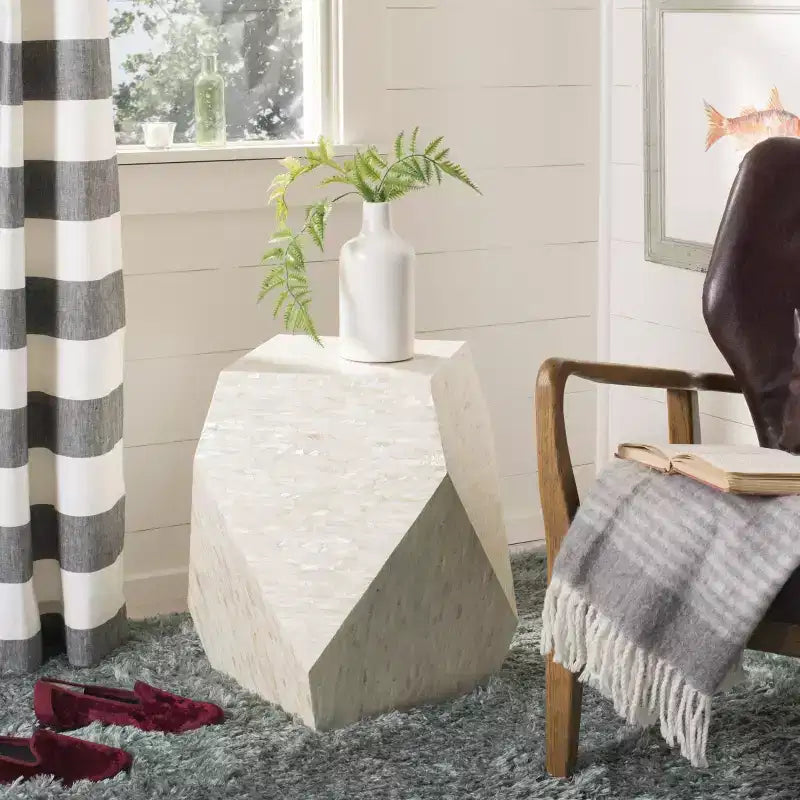 Mosaic Geometric Side Table Light Beige Lacquered