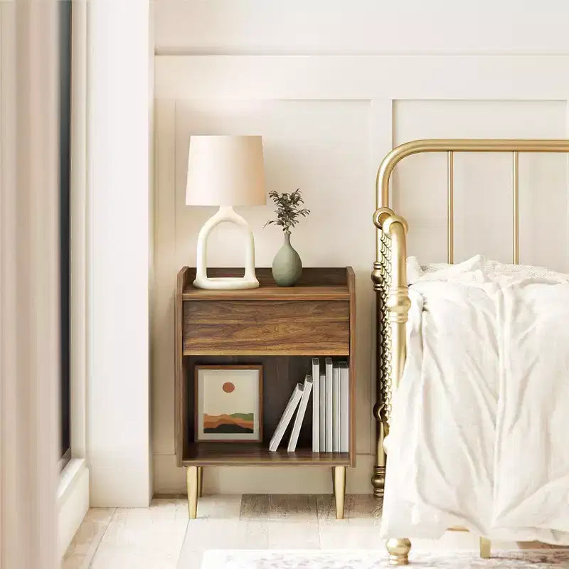 Kids Nightstand Walnut Mid-Century Modern with Drawer