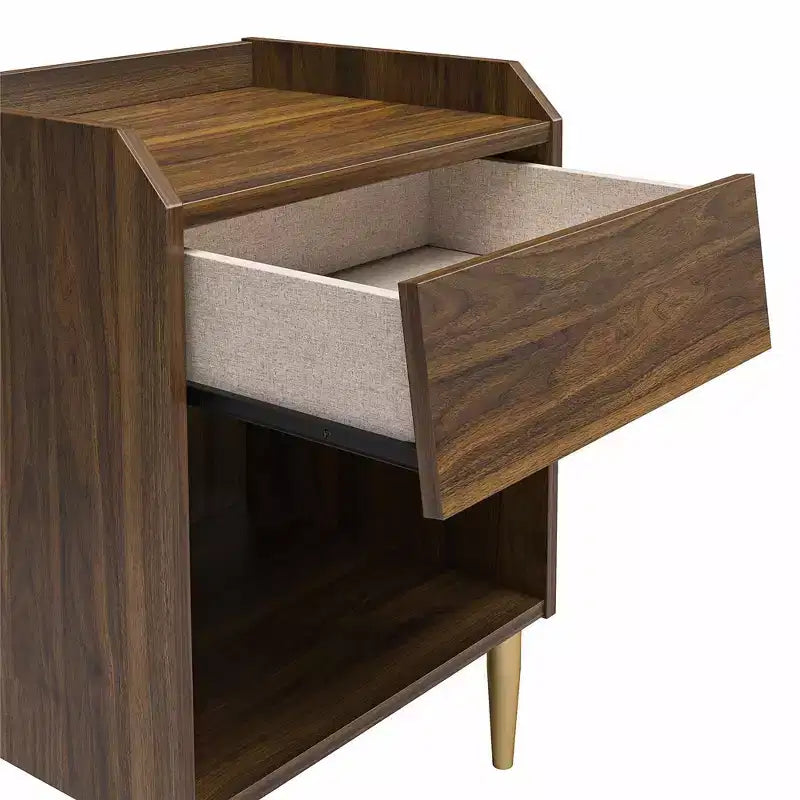 Kids Nightstand Walnut Mid-Century Modern with Drawer