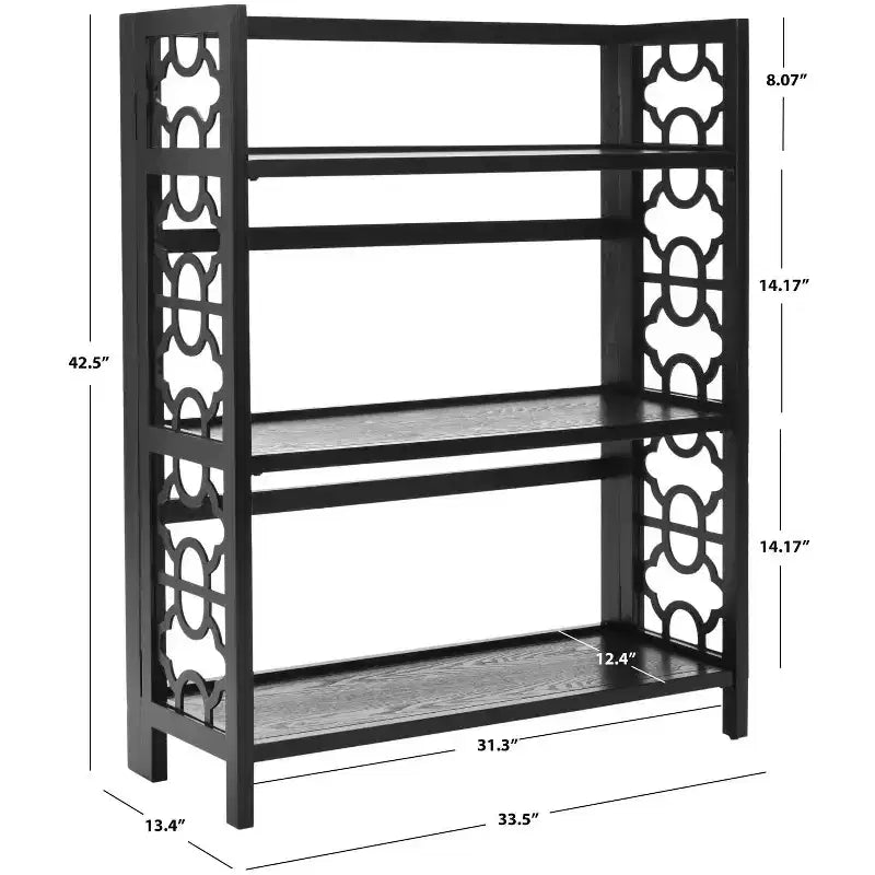Small Open Bookcase 3-Shelf Black Lacquered
