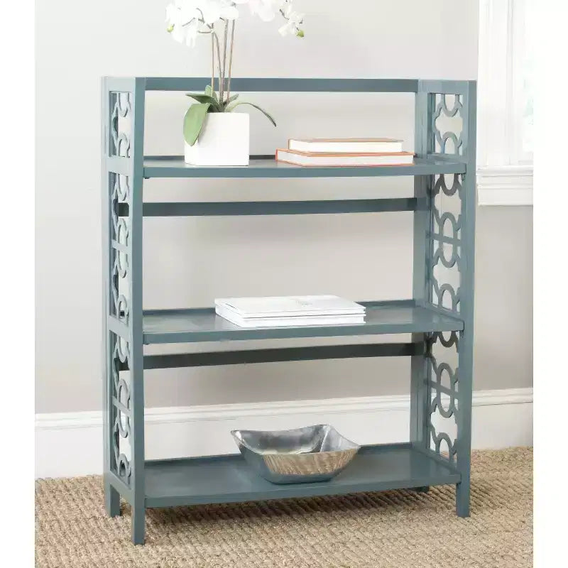 Small Open Bookcase 3-Shelf Black Lacquered