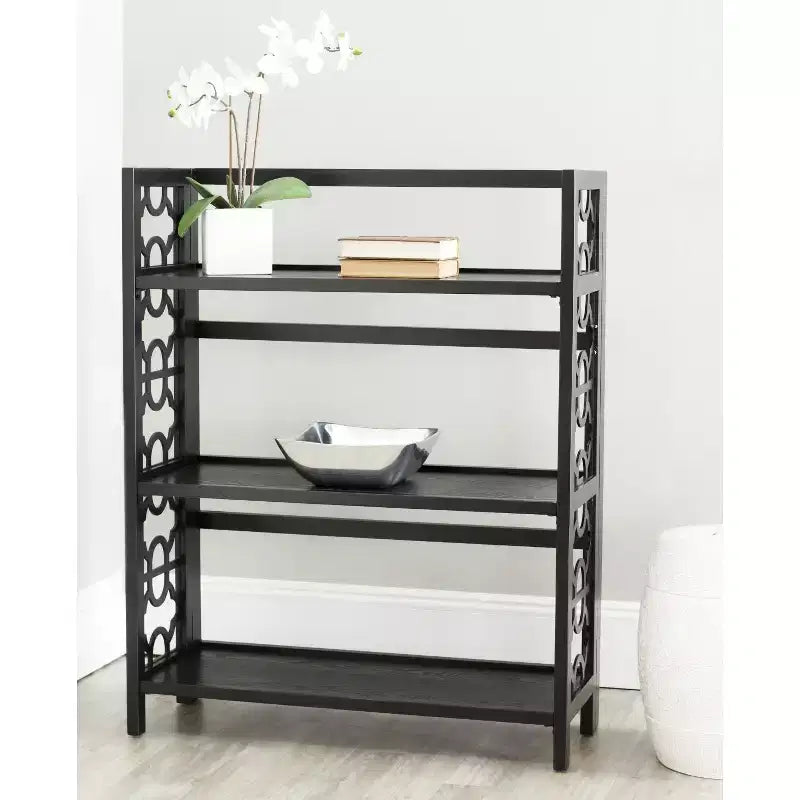 Small Open Bookcase 3-Shelf Black Lacquered