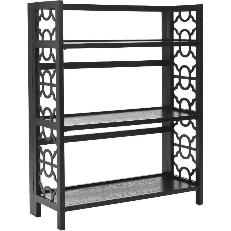 Small Open Bookcase 3-Shelf Black Lacquered