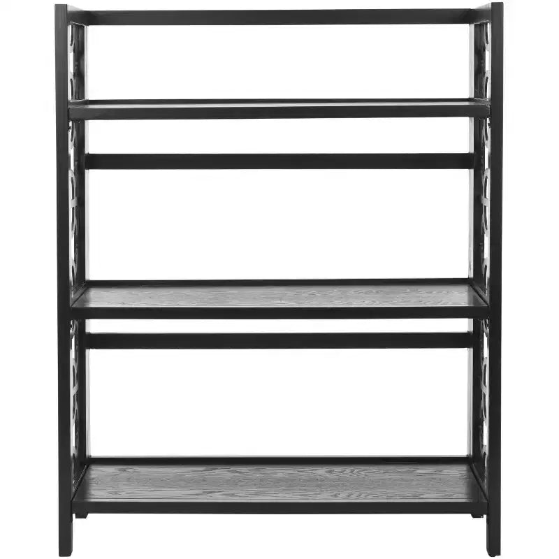 Small Open Bookcase 3-Shelf Black Lacquered