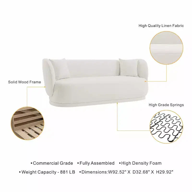 Contemporary Linen Upholstered Sofa with Pillows 3-Seater