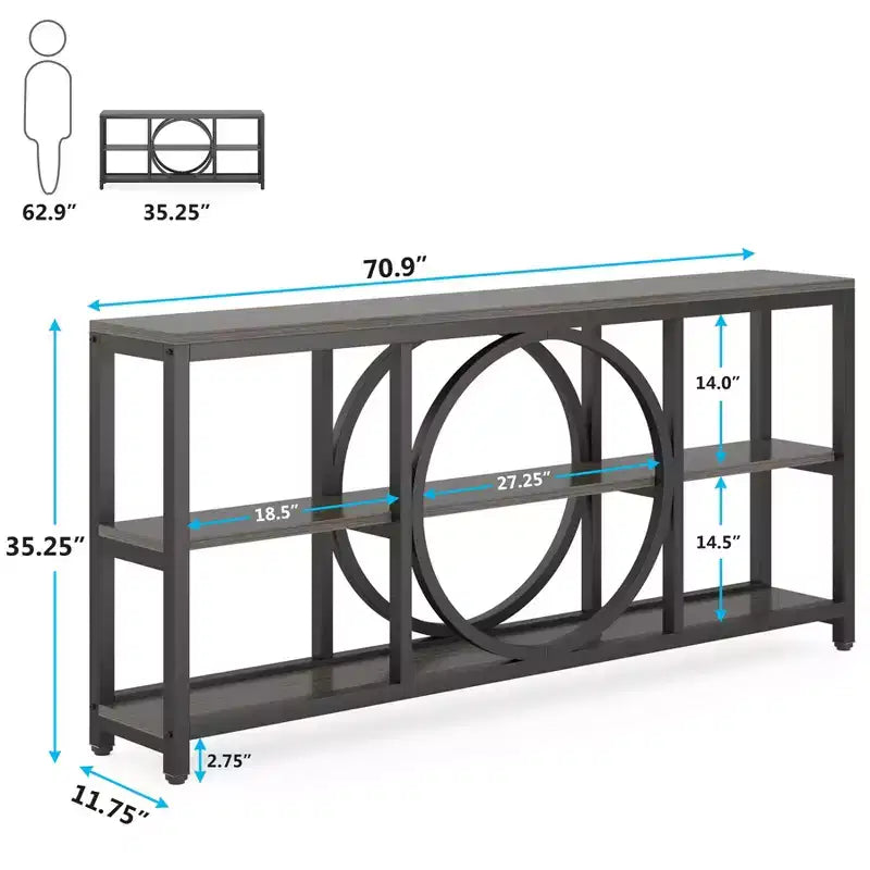 70.9" 3-Tier Extra Long Console Table Brown/Black
