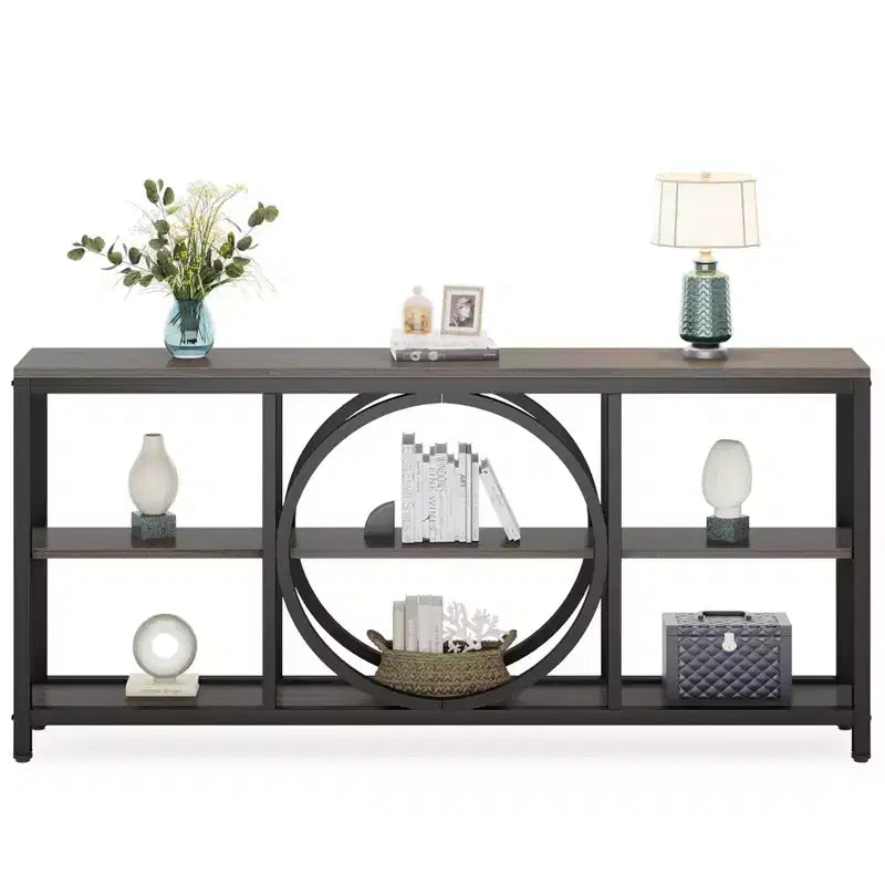 70.9" 3-Tier Extra Long Console Table Brown/Black