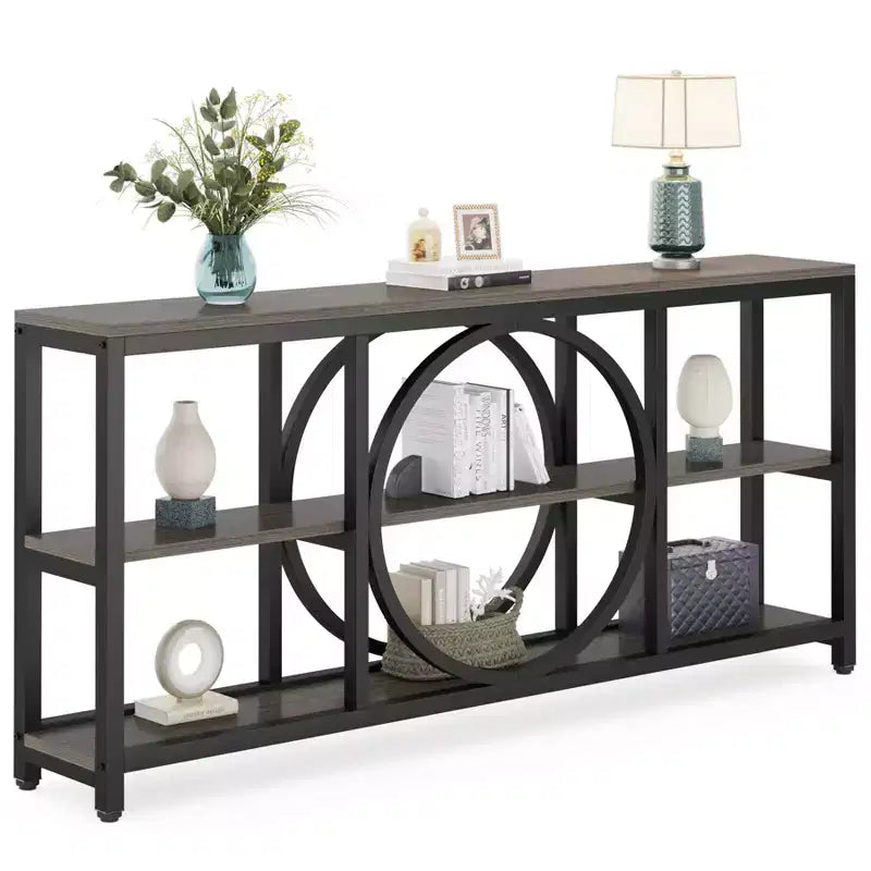 70.9" 3-Tier Extra Long Console Table Brown/Black