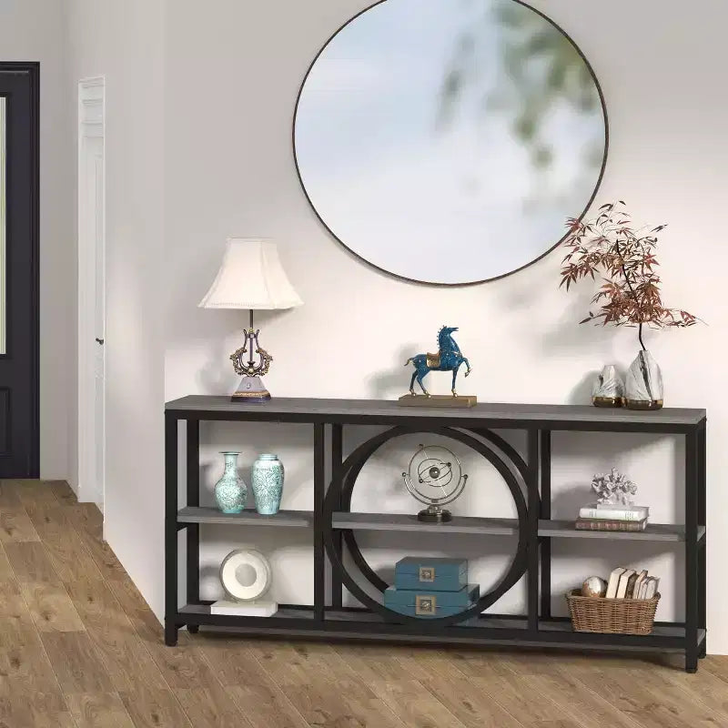 70.9" 3-Tier Extra Long Console Table Brown/Black