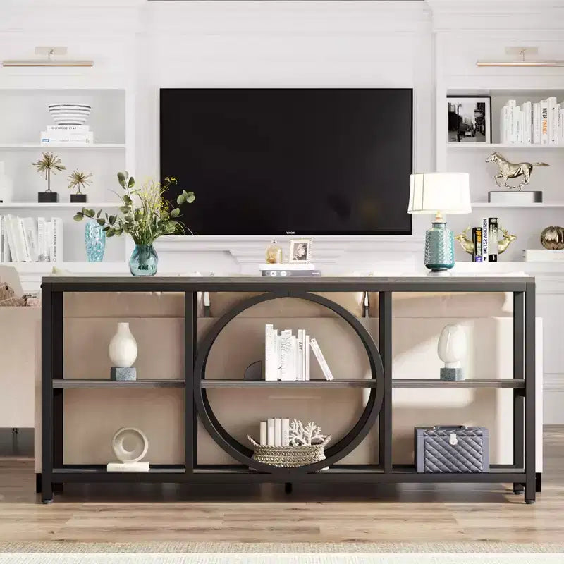70.9" 3-Tier Extra Long Console Table Brown/Black