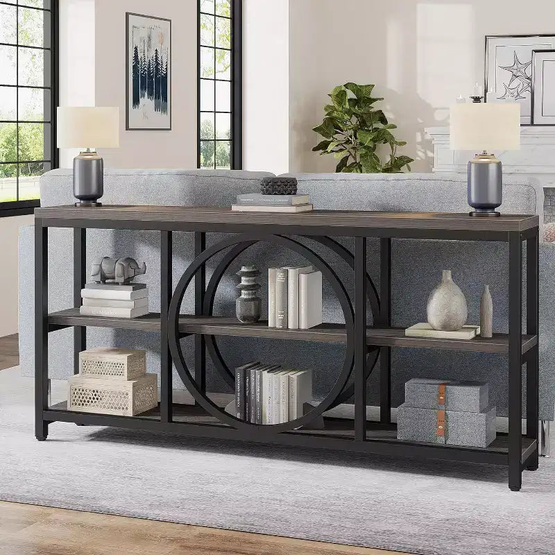 70.9" 3-Tier Extra Long Console Table Brown/Black