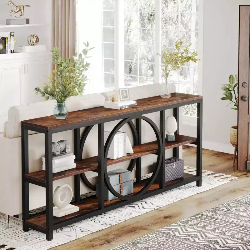 70.9" 3-Tier Extra Long Console Table Brown/Black
