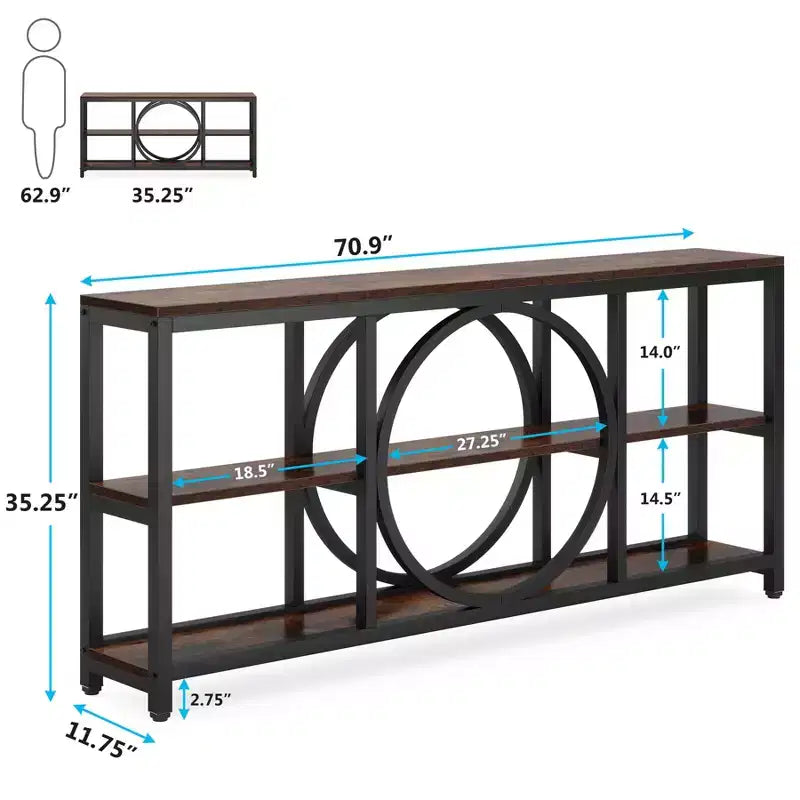 70.9" 3-Tier Extra Long Console Table Brown/Black