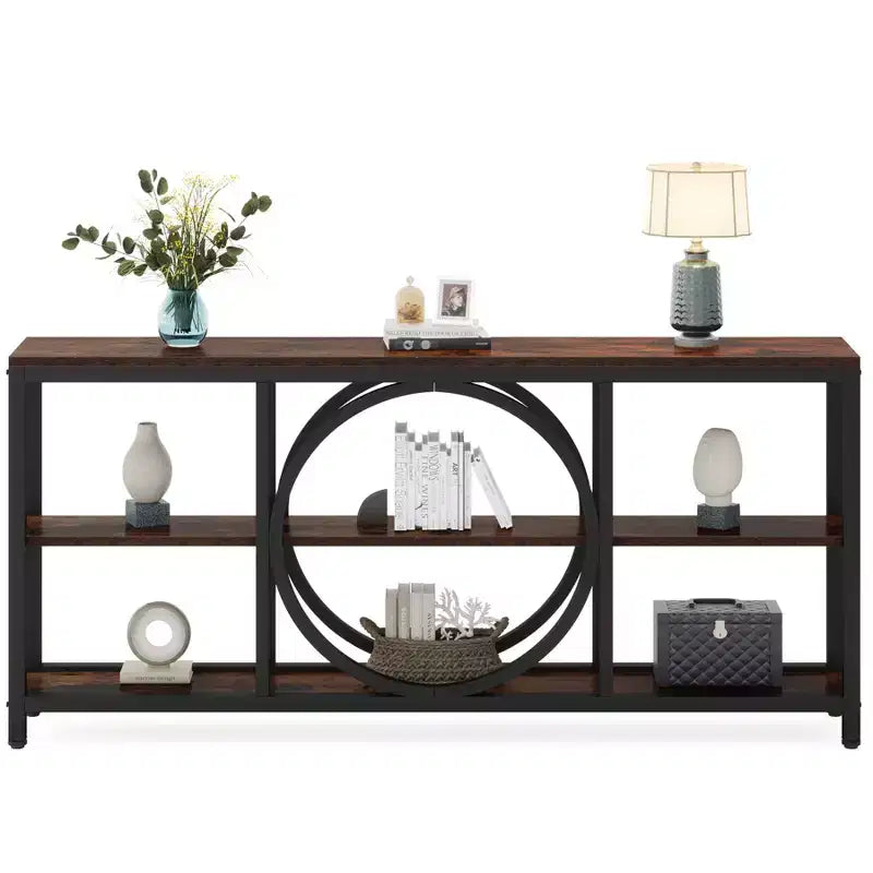 70.9" 3-Tier Extra Long Console Table Brown/Black