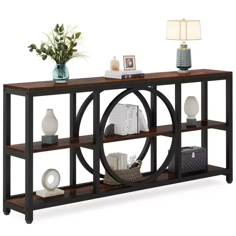 70.9" 3-Tier Extra Long Console Table Brown/Black