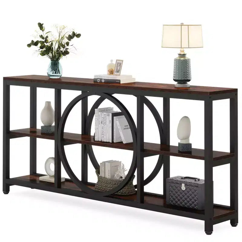 70.9" 3-Tier Extra Long Console Table Brown/Black