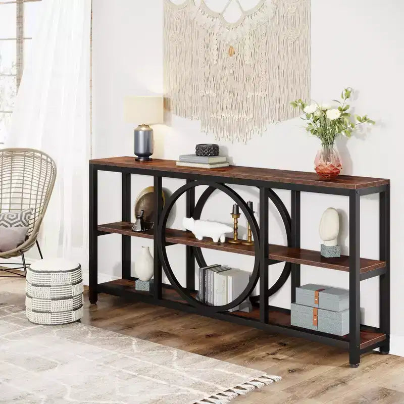 70.9" 3-Tier Extra Long Console Table Brown/Black