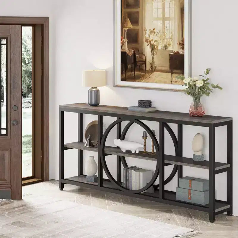 70.9" 3-Tier Extra Long Console Table Brown/Black