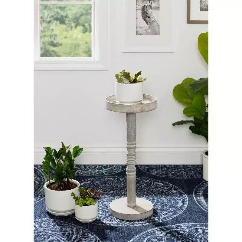 Farmhouse Pedestal End Table Distressed Gray