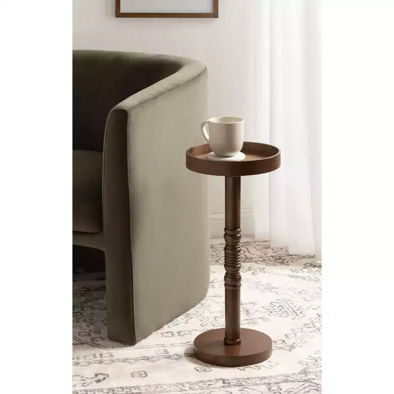 Farmhouse Pedestal End Table Distressed Gray