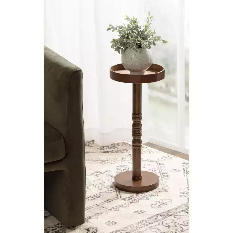 Farmhouse Pedestal End Table Distressed Gray