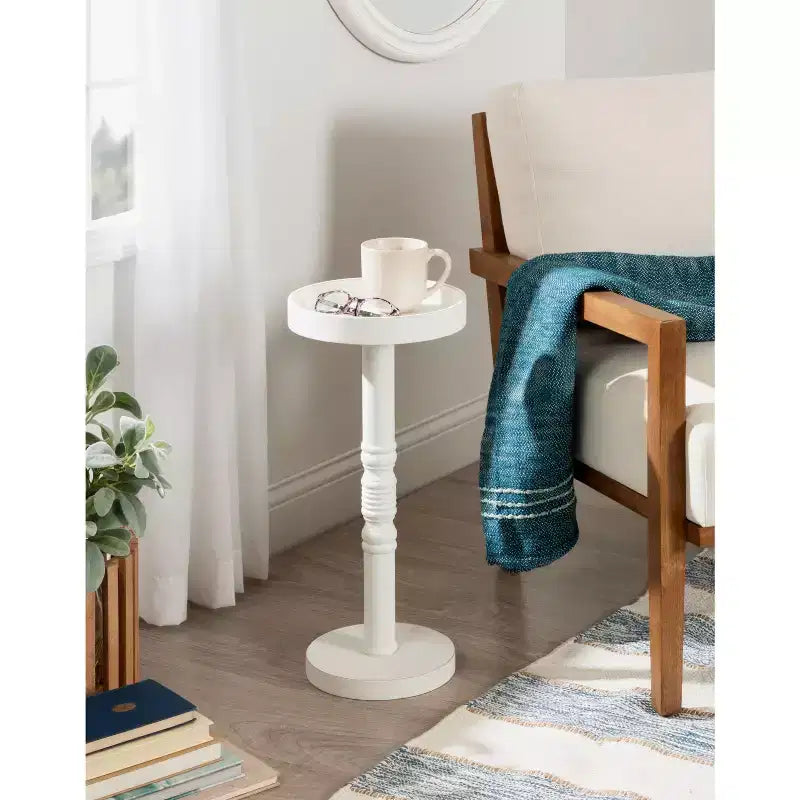 Farmhouse Pedestal End Table Distressed Gray