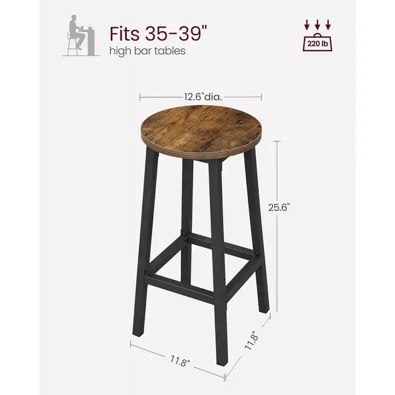 Industrial Bar Stools Rustic Brown/Black Steel Frame 25.6" (Set of 2)
