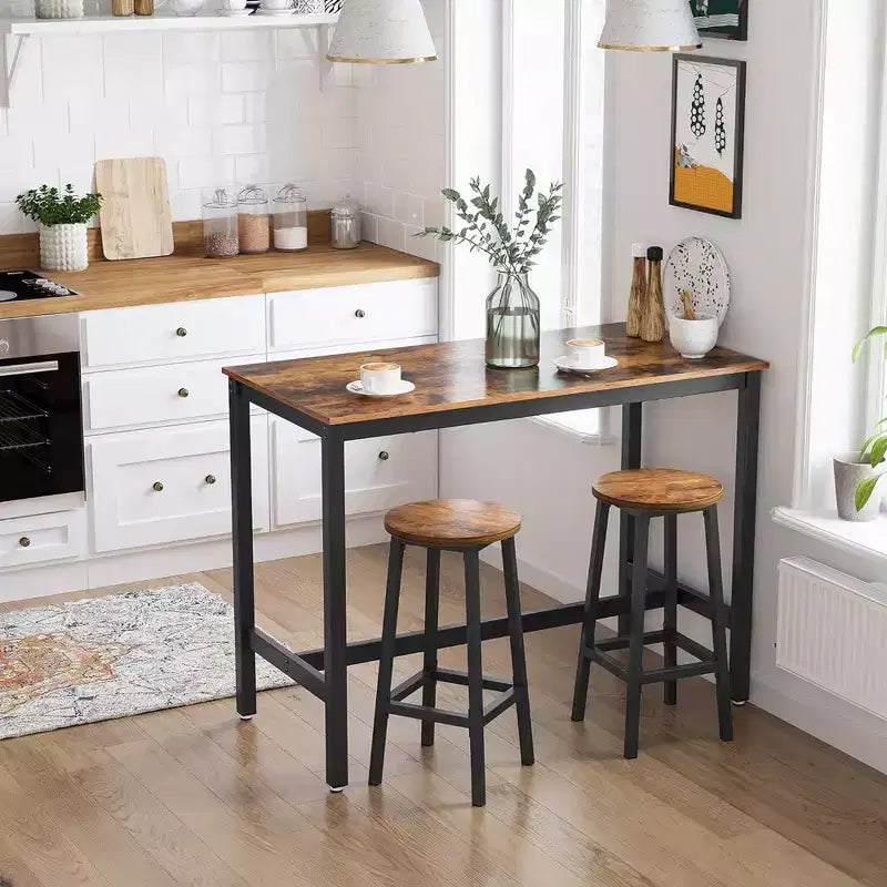 Industrial Bar Stools Rustic Brown/Black Steel Frame 25.6" (Set of 2)