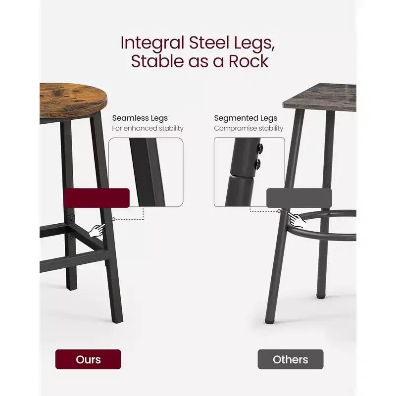 Industrial Bar Stools Rustic Brown/Black Steel Frame 25.6" (Set of 2)