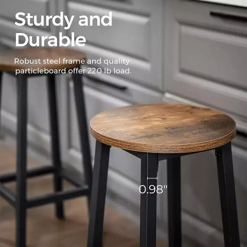 Industrial Bar Stools Rustic Brown/Black Steel Frame 25.6" (Set of 2)