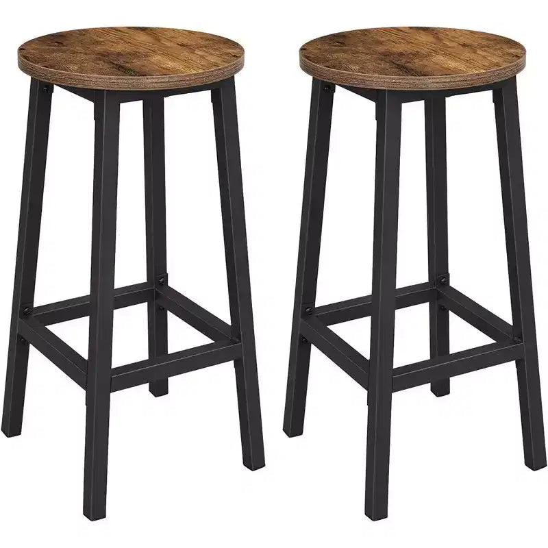Industrial Bar Stools Rustic Brown/Black Steel Frame 25.6" (Set of 2)