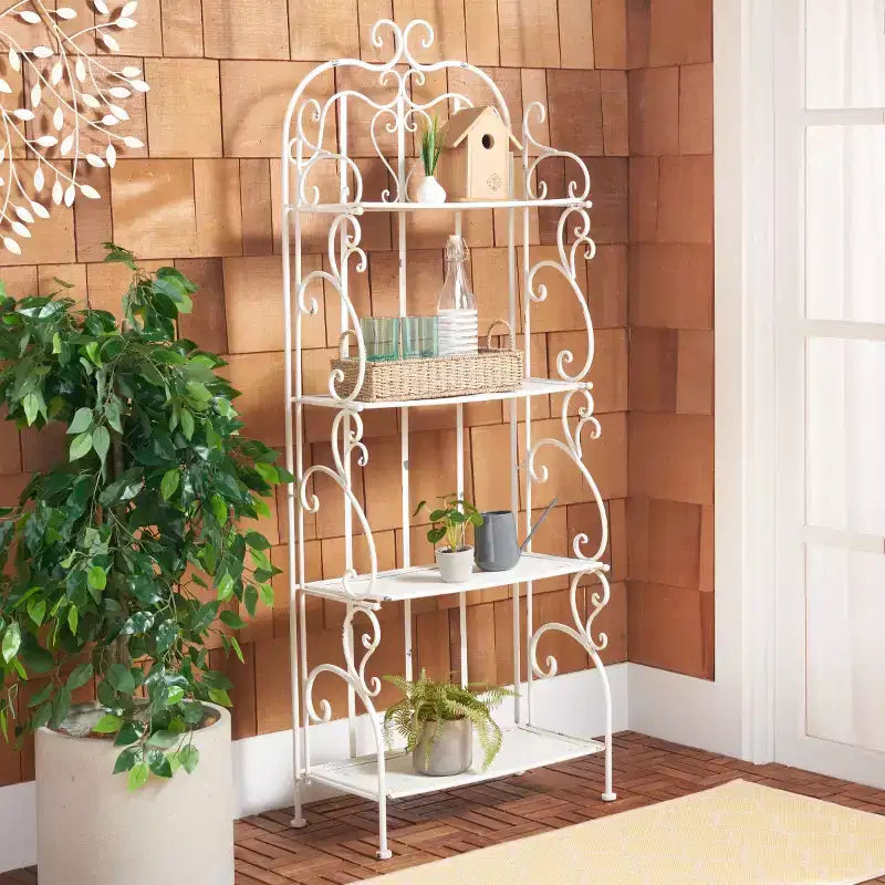 4-Tier Iron Shelf Unit Indoor/Outdoor Antique White