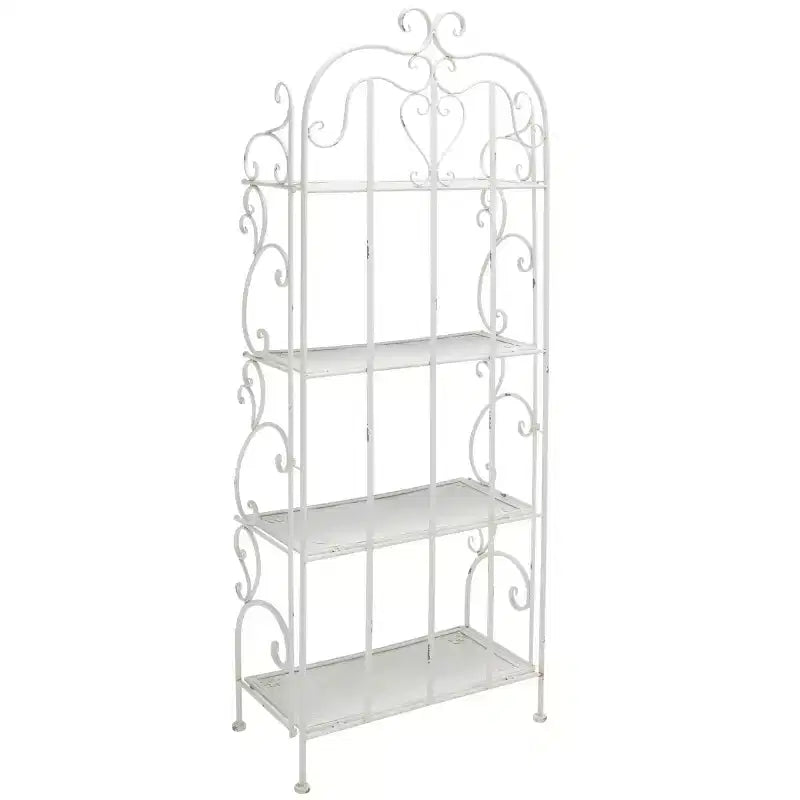 4-Tier Iron Shelf Unit Indoor/Outdoor Antique White